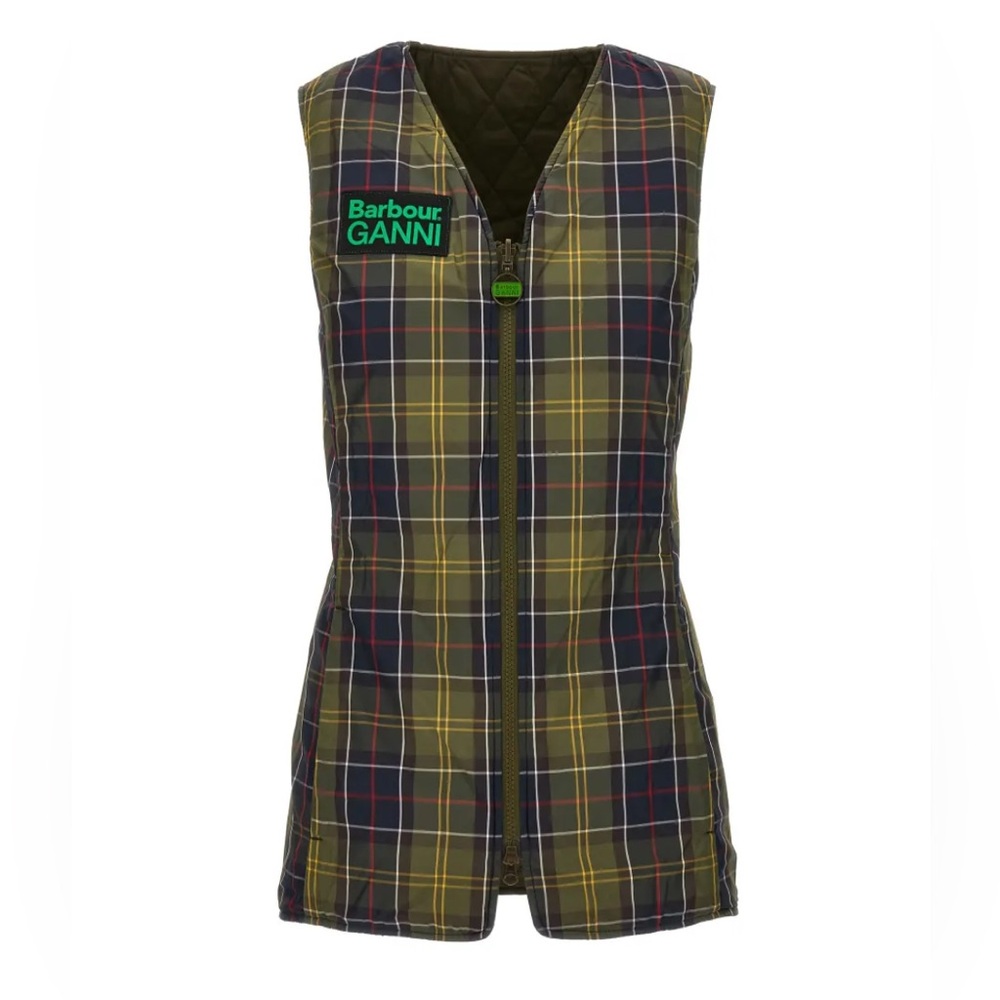 NWT Barbour x Ganni Collab Betty Reversible Vest Green size US10 UK14 - Picture 4 of 12